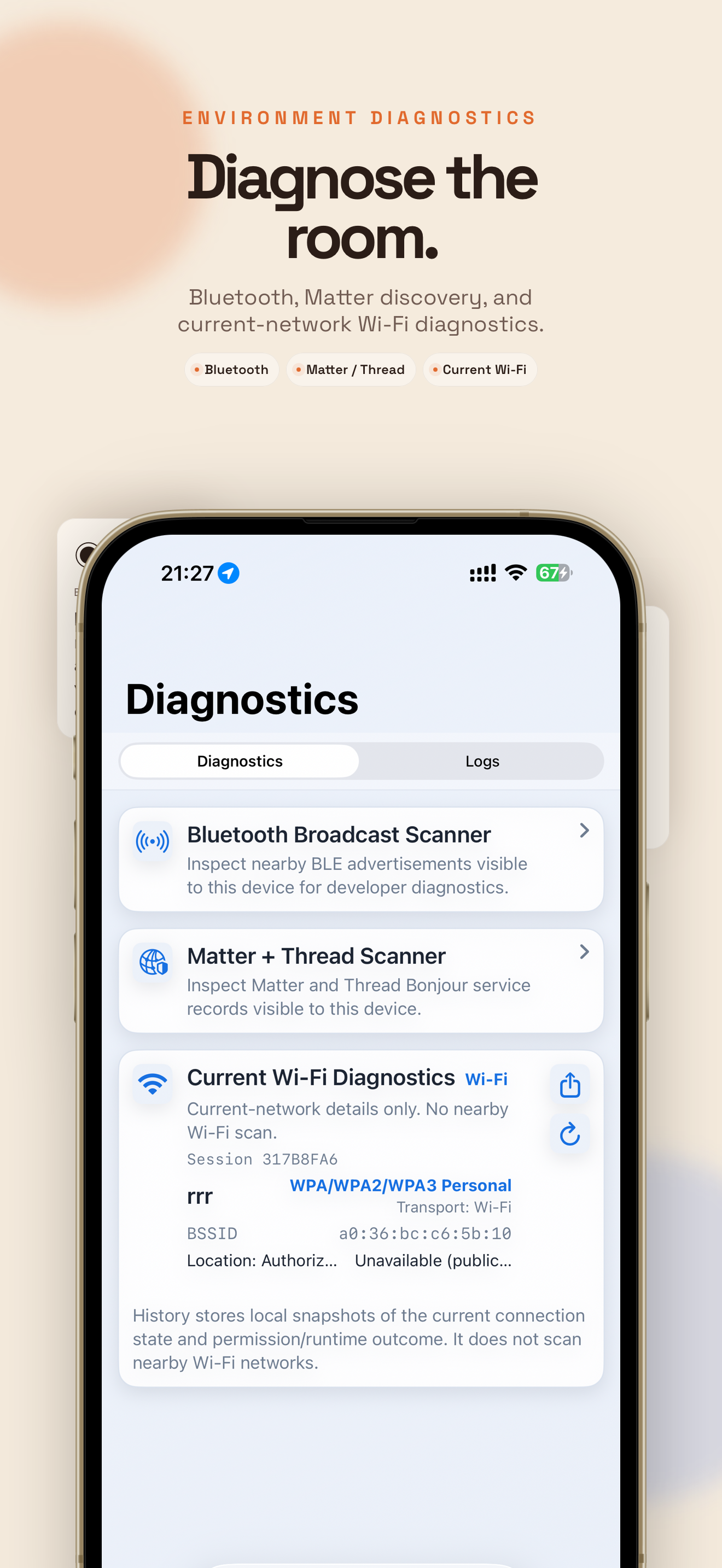 Matterlyzer diagnostics screen