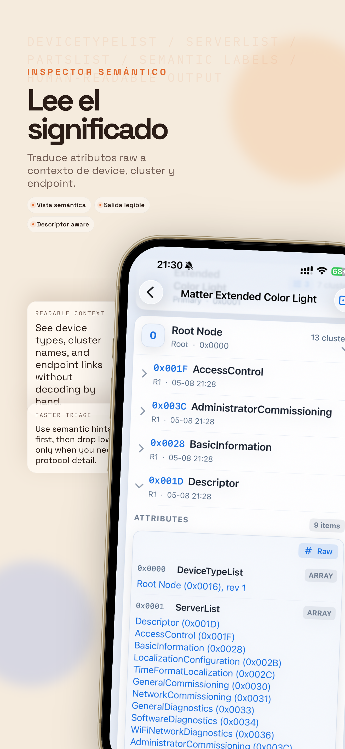 Pantalla de lectura de atributos de Matterlyzer