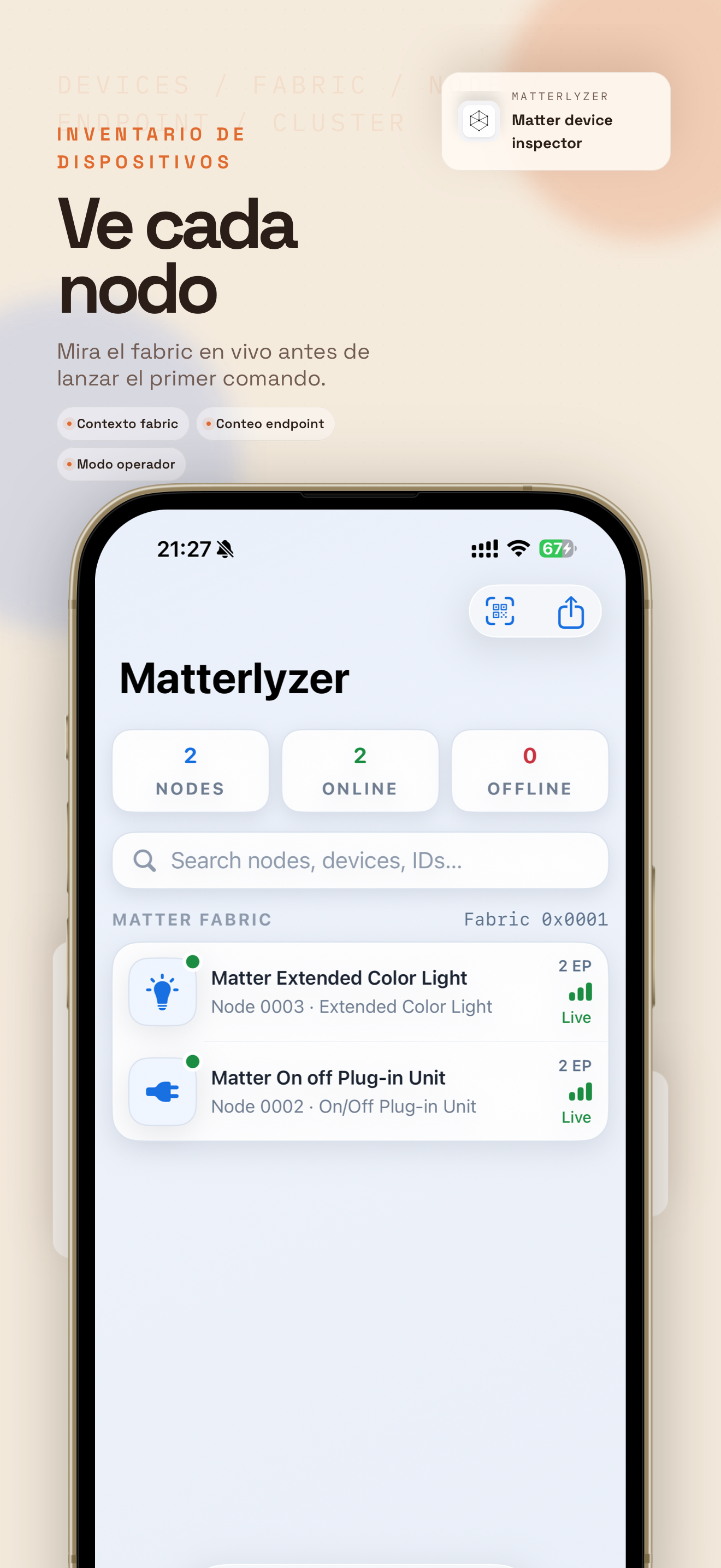 Pantalla de inventario de Matterlyzer