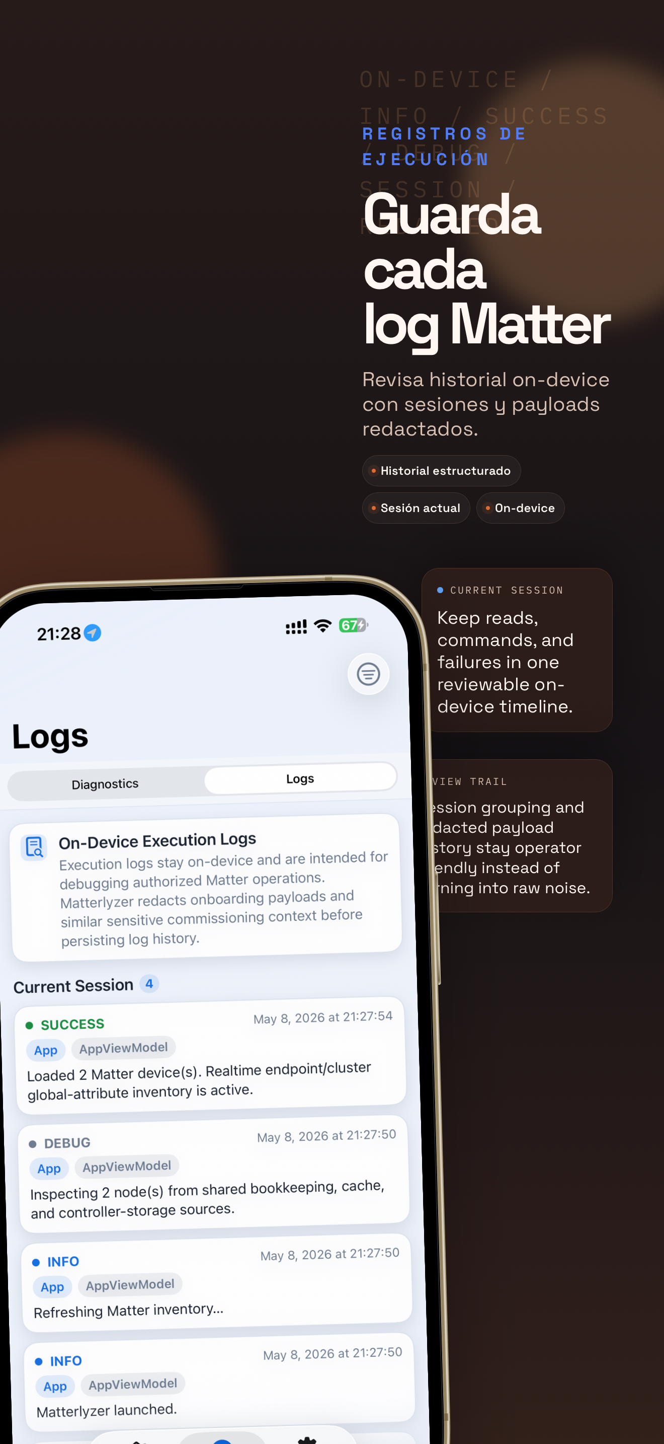 Pantalla de logs de ejecución de Matterlyzer