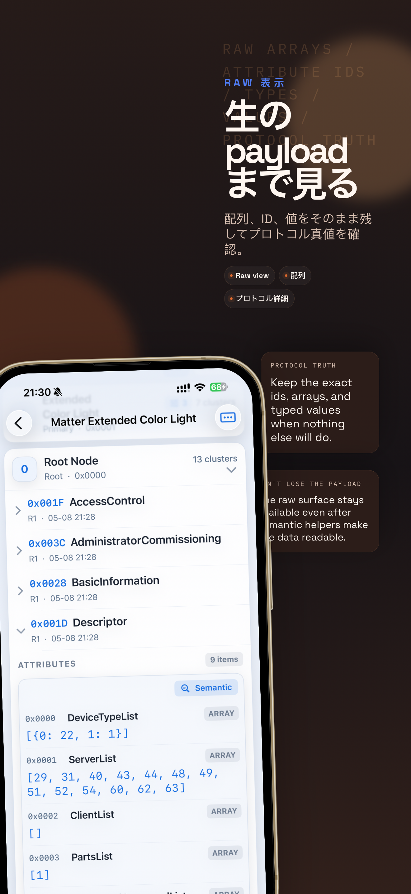 Matterlyzer の raw payload 検査画面